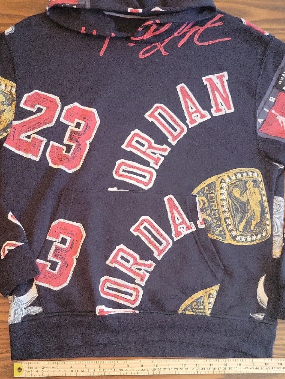 JORDAN Black Hoodie with Red 23 & Gold Ring Graphics - Picture 7 of 10